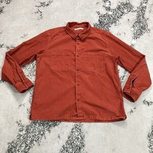 Outerknown Corduroy Button Front Shirt Men's M Orange Long Sleeve Organic